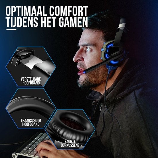 Strex - Gaming Headset mit Mikrofon Blau - PC + PS4 + PS5 + Xbox One + Xbox Serie