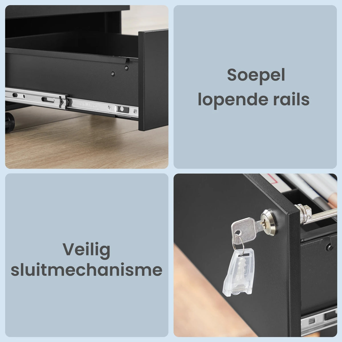 Ochama Matte Black abschließbarer mobiler Aktenschrank – 3 Schubladen, vormontiert, zur Aufbewahrung von Dokumenten und Büromaterial, 39 x 45,1 x 53,8 cm – Kompakte Aufbewahrungslösung für das Büro oder das Homeoffice