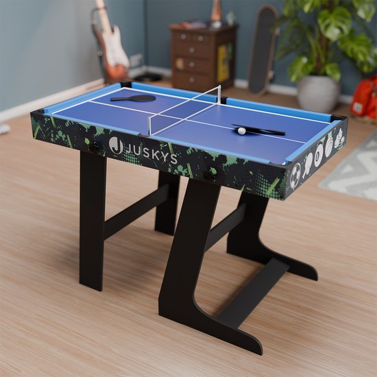 Juskys Multi-Play Tisch 5 in 1 - 104 x 58 x 73 cm - Billard / Tischfußball / Hockey / Tischtennis / Basketball - inkl. Zubehör