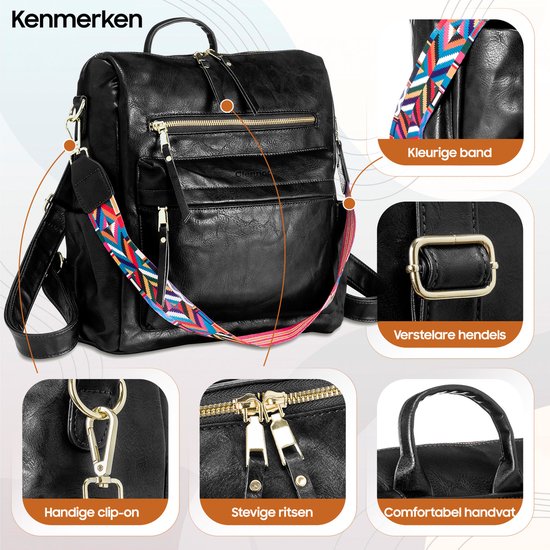 Glennoo Rucksack - Rucksack Damen - Wasserdicht - Klein - Anti-Diebstahl-Fach - Rücken, Schulter, Handtasche in einem - weiches PU-Leder