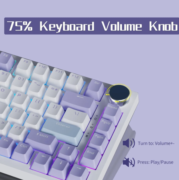AJAZZ AK820 Mechanische Gaming-Tastatur – 75 % – 82 Tasten – US-QWERTY – RGB – Lila