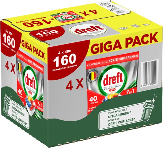 4x Dreft Geschirrspültabletten Platinum Plus All In One Lemon 40 Stück