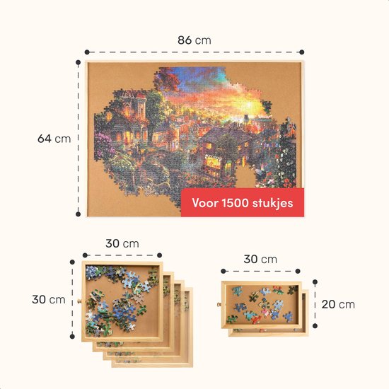 Drehbares Puzzlebrett mit Aufbewahrungssystem - 6 Schubladen - 1500 Teile - Holz - Puzzletisch - Puzzlebrett - Puzzlemappe - Puzzleteller - inkl. Schutzhülle - Puzzle - Matte - Koffer - Sortierschalen