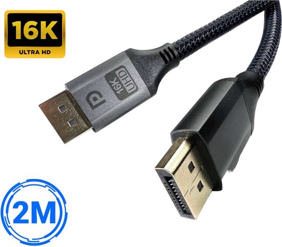 DisplayPort-Kabel 2.1 - 16K@60Hz/8K@120Hz/4K@144Hz - DisplayPort zu DisplayPort - DP-Kabel - 2 Meter