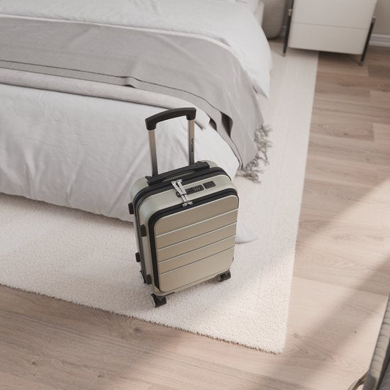 TRVLMORE Reisekoffer – 54 x 37 x 23 cm – mit Frontfach – 44 l – TSA-Schloss – 4 Rollen – Champagner
