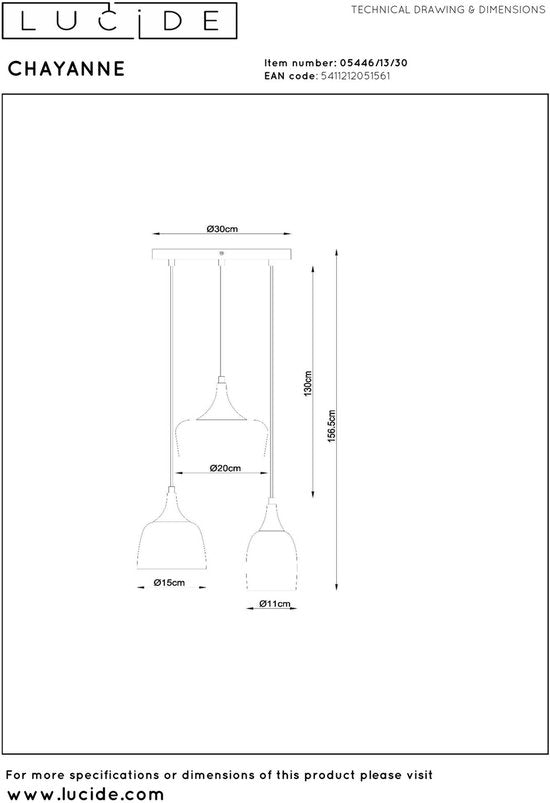 Lucide CHAYANNE – Hängeleuchte – Ø 30 cm – 3xE14 – Schwarz