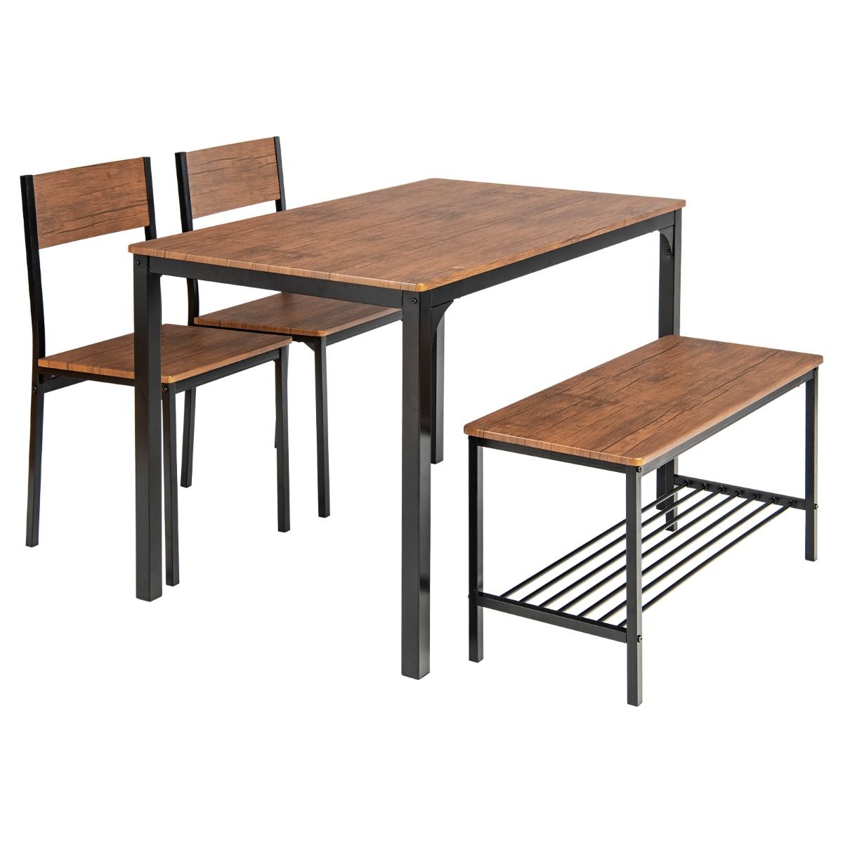 Coast 4-teiliges industrielles Küchentisch und Stuhl Set Braun 110x70x76 cm Tisch + 2 Stühle + Bank