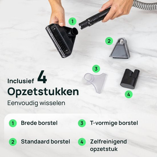 Skrub 4 in 1 Kompakt-Teppichreiniger mit Heißwasser - Beheizt bis 60°C - Fleckenreiniger - 4 Aufsätze - 1200 Watt - Sofa-Reinigungsmaschine