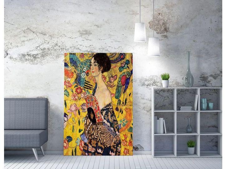 iBOOD Dekoratives Leinwandbild – Frau mit Fächer – Sanfte Farben – 60 x 80 cm