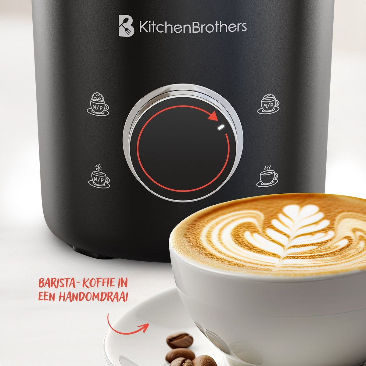 KitchenBrothers Elektrischer Milchaufschäumer - Abnehmbare Kanne - 4-in-1 - 400 ML - Schwarz