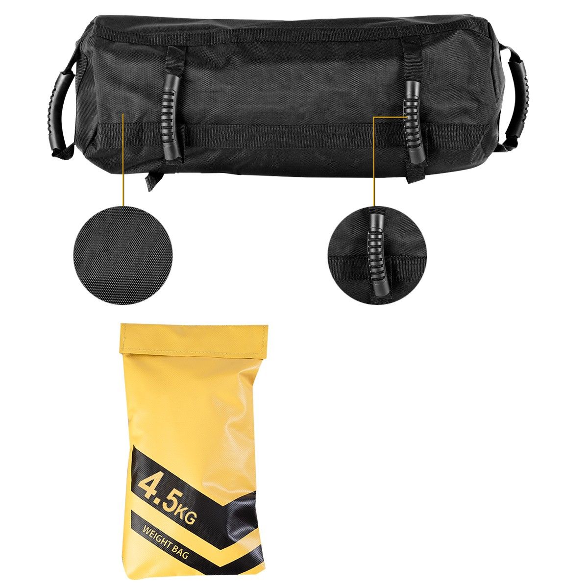 Coast Powerbag Trainingssandsack – verstellbares Gewicht – 6 Griffe – schwarz/gelb