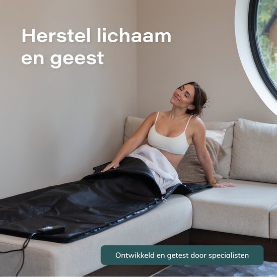 ComfortFlow Infrarot-Decke - 35 bis 85º - Inkl. Entgiftungsdecke - Infrarot - Rotlichttherapie - Sauna - Rotlichttherapie - Lampe - Wärme - Elektrisch - Decke - Für Muskeln, Fibromyalgie und Gelenke - Leder schwarz