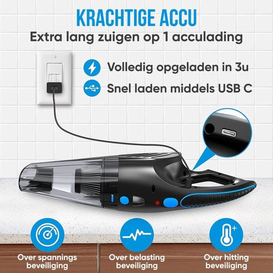 Strex - kabelloser Nass- und Trockensauger - Dustbuster - 3 Aufsätze - 14000PA - LED-Beleuchtung