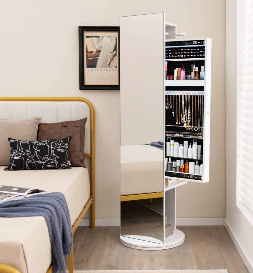 costway Swivel Jewelry Cabinet mit Ganzkörperspiegel