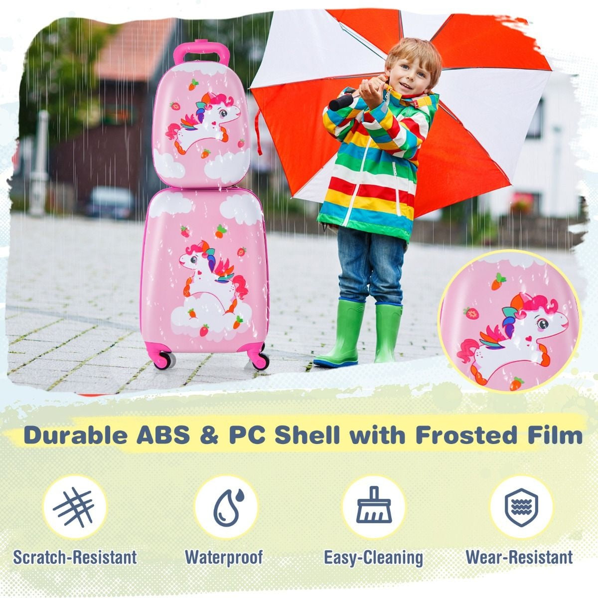Coast 2-teiliger Kinderkoffer + Rucksack Kindertrolley - Hartschale Pink