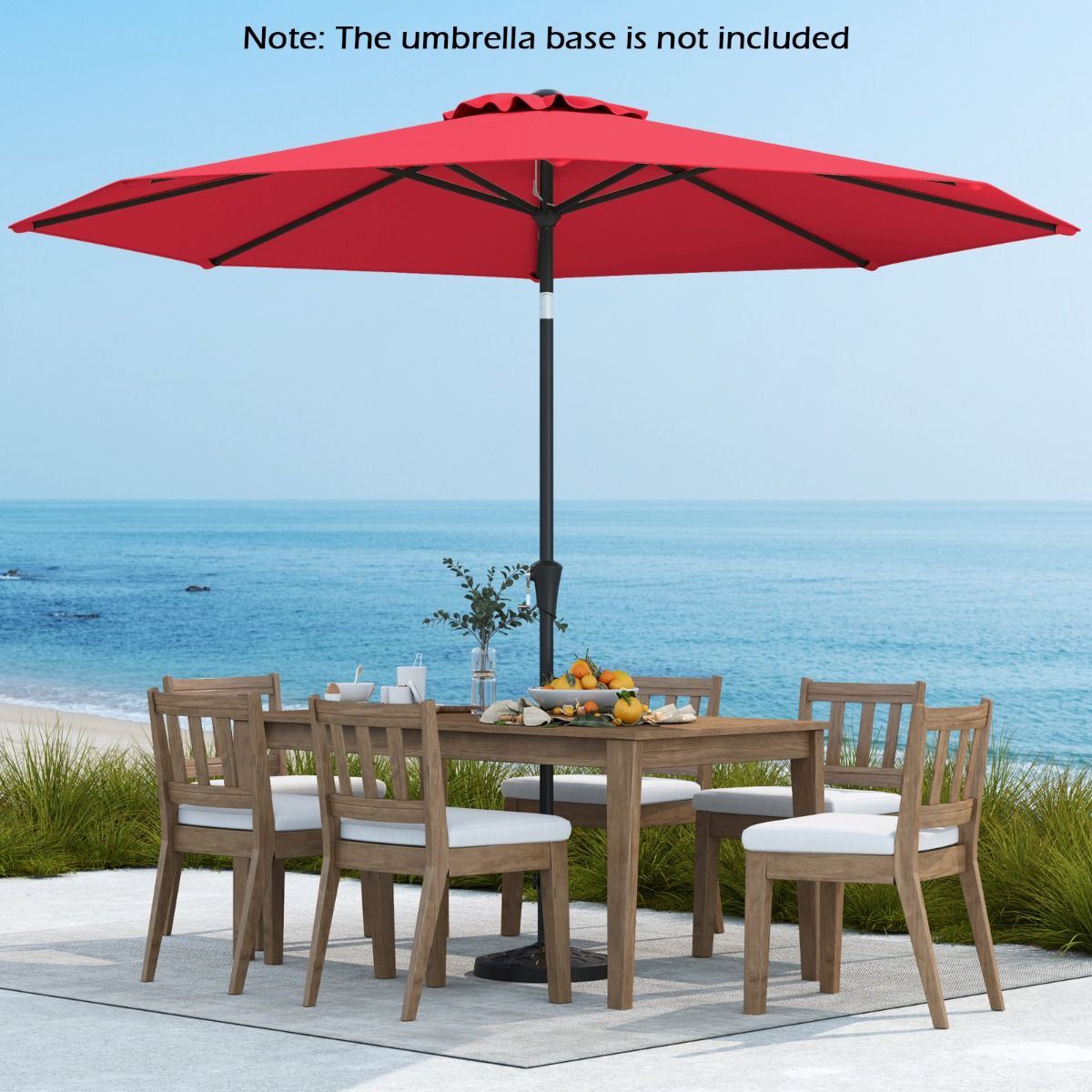 Coast 303 cm Runder Terrassen-Sonnenschirm Rot - Kippbarer Sonnenschirm mit Kurbel & 8 Ballen, doppellagig