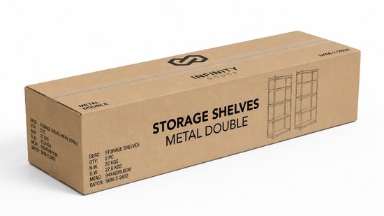 Infinity Goods Regalsystem – 2er-Set – 180 x 90 x 40 cm – Aufbewahrungsregal aus Metall – Vorratsregal – Lagerregal mit 5 Einlegeböden – max. 175 kg pro Einlegeboden, 875 kg insgesamt