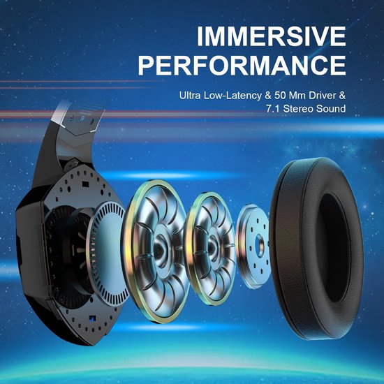 PHOINIKAS - Bluetooth Laptop Gaming Headset mit Mikrofon - G2000 BT - Over-Ear Kopfhörer -Schwarz