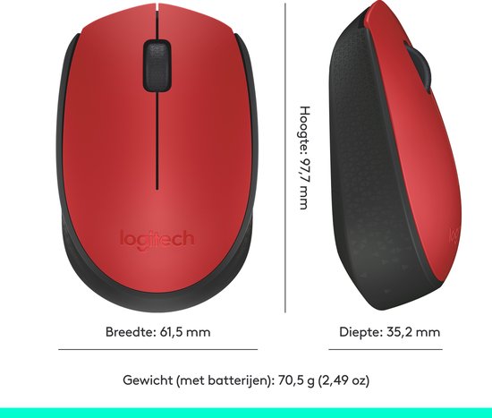 Logitech M171 – Kabellose Maus – Kompatibel mit PC/Mac – Inklusive USB-Mini-Empfänger – Rot