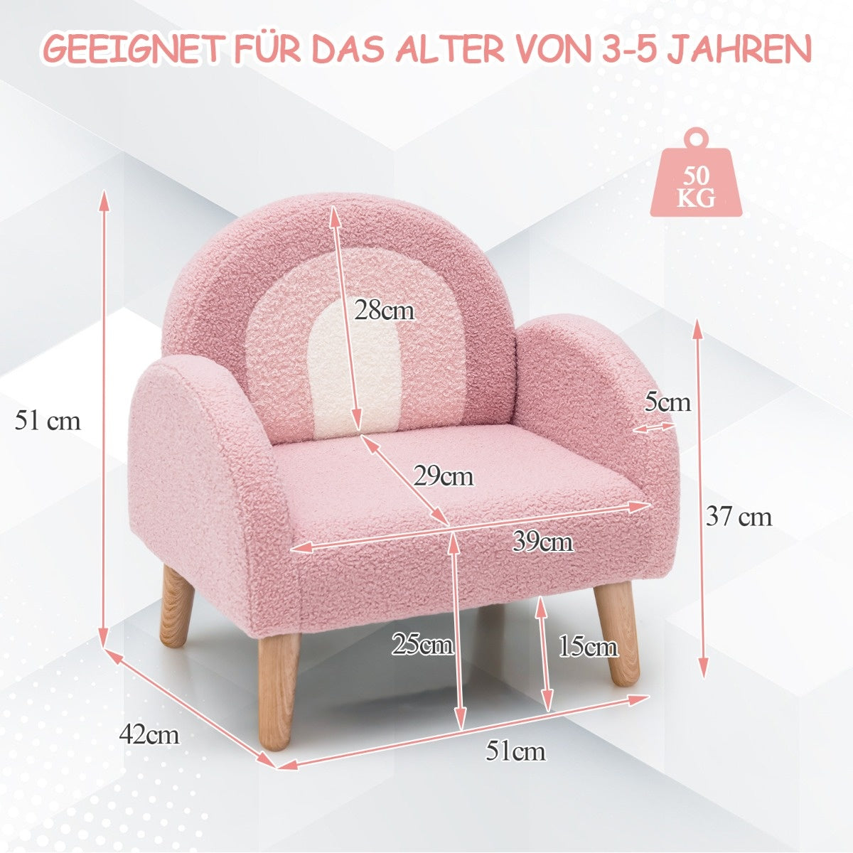 Coast Gededed Kindersofa mit festen Holzbeinen Kindersessel Pink