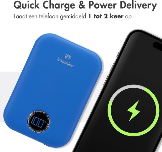 imoshion Powerbank 10000 mAh - Geeignet für MagSafe - Schnellladegerät 22,5W - LED-Anzeige - USB C & USB A - Wireless Powerbank Geeignet für Apple iPhone 12/13/14/15/16 - Blau