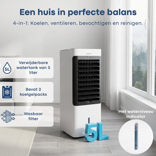 Aironex Luftkühler – Mit Kühlelementen, 5-Liter-Wassertank, Fernbedienung, Timer und LED-Anzeige – Für erfrischende Abkühlung – Keine mobile Klimaanlage, sondern eine effektive Alternative ohne Schlauch