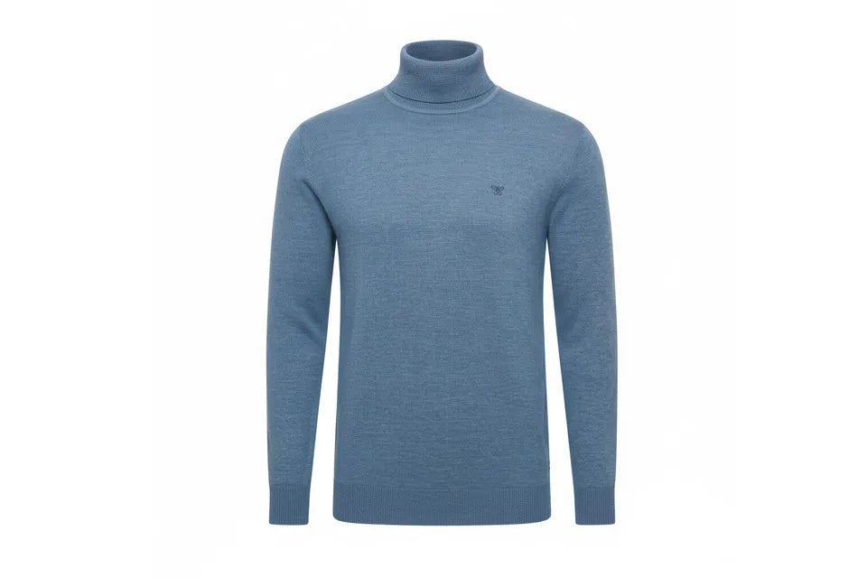 Cappuccino-Pullover Größe L – Hoher Kragen – Baumwolle/Acryl – Marineblau