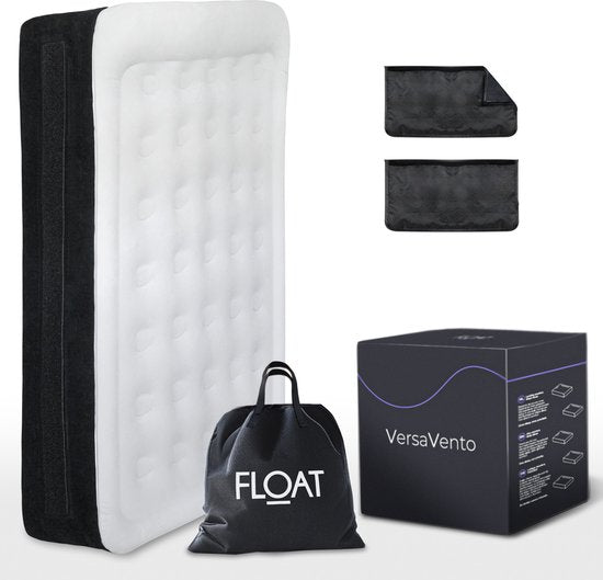 FLOAT VersaVento - 2-Personen-Luftbett mit eingebauter elektrischer Pumpe - < 3 Minuten schnelles Aufblasen - Inklusive 2 Klettverschlusstaschen, Tragetasche und Reparaturset - 152 x 203 x 52 cm - Selbstaufblasend - Zwei Personen - Queen