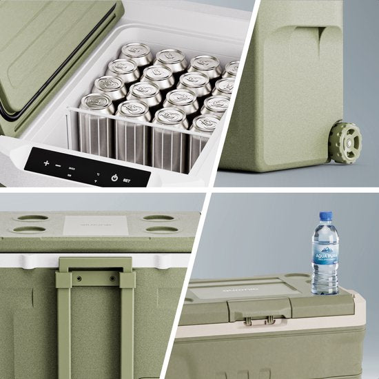 Auronic Electric Cool Box - Kompressor - 40L - 12V und 240 Volt - Camping Kühlschrank - Frigobox Auto - Mit Rädern und Griff - Grün