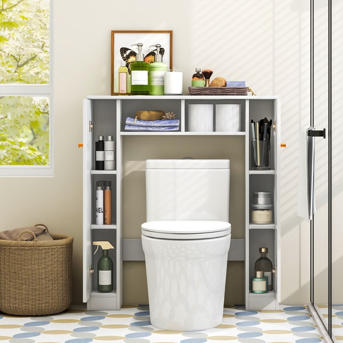 Coast Toilettenkabinett - 2 Türen - 2 offene Fächer - verstellbare Einlegeböden - 18 x 87,5 x 98 cm - Weiß