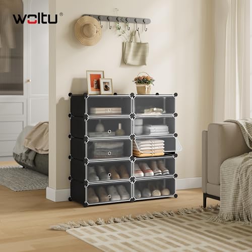 Woltu Schuhschrank mit 10 Fächern Schwarz - platzsparend und modular