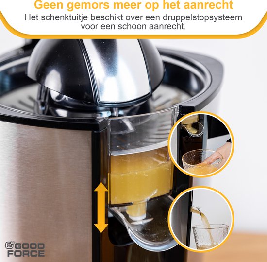 GoodForce Zitruspresse - Elektrische Orangenpresse - Obstpresse - Zitronenpresse - Edelstahl - Pressgriff