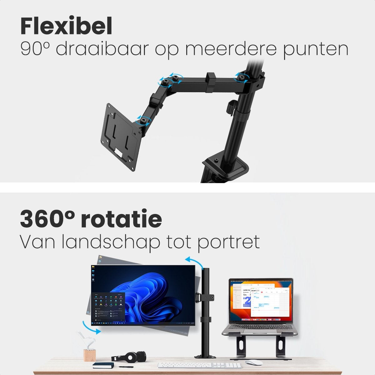 Auronic Monitorarm - 1 Bildschirm - 13 bis 32 Zoll - Verstellbar - Stahl - Schwarz