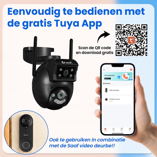 Outdoor-Sicherheitskamera - 2 Stück - Wifi und 256GB - Outdoor-Kamera mit Nachtsicht - Doppellinse - Schwarz - von Saaf
