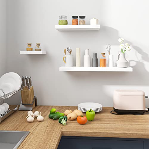 Woltu Set aus 3 schwebenden Wandregalen - Weiß - für Wohnzimmer, Küche, Schlafzimmer und Bad