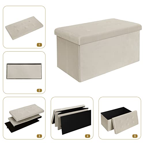 Woltu Storage Bank Samt Creme 80L 76 x 37,5 x 38 cm