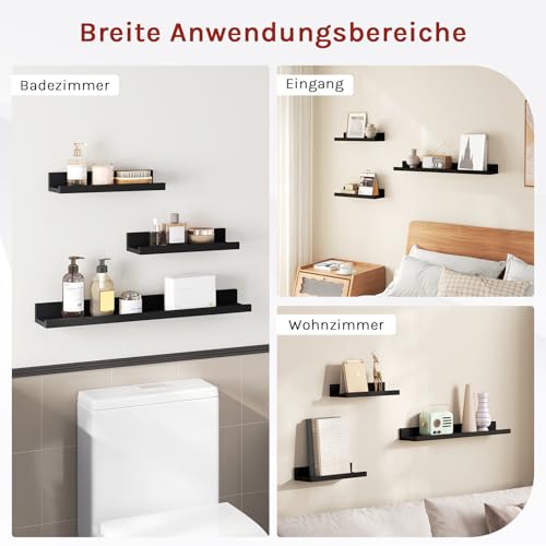 Woltu Set mit 3 schwarzen Wandregalen - 2 kleine 30x5x10 cm + 1 großes 60x5x10 cm