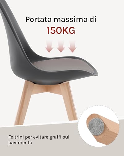 Woltu Esszimmerstühle 2er Set Ergonomisches Design - Massivholz und Kunstleder - Grau - BH29gr-2