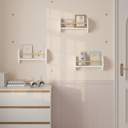 Woltu Kinderbuchregal Wolkenförmiges Wandregal - MDF und Kiefer Weiß - 3 Böden 45x12,7x23 cm