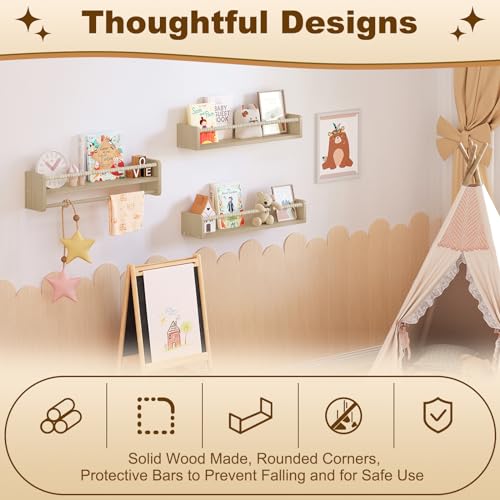 Woltu Montessori Wandregale für Kinderzimmer 60 cm Naturholz 3er Set