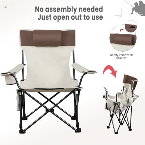 Woltu Campingstuhl mit Rückenlehne und Getränkehalter Beige 150 kg Belastbarkeit