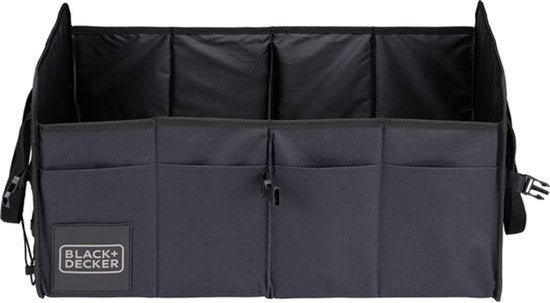 BLACK+DECKER Kofferraum-Aufbewahrungsbox – 59 x 36 x 30 cm – 2 Fächer – Zusätzliche Seitentaschen – Mit Griffen – Schwarz