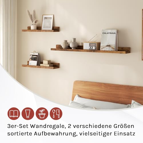 Woltu 3er Set Wandregale - Rustikales Braun - 2x 40x10 cm & 1x 80x10 cm