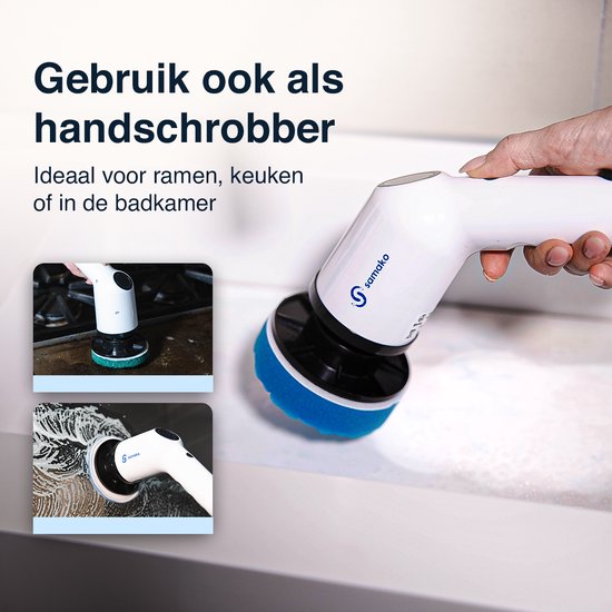 Samako Elektrische Reinigungsbürste - IPX6 Wasserdicht - 9 Aufsätze - Kabellos - Bis zu 135 cm Reichweite