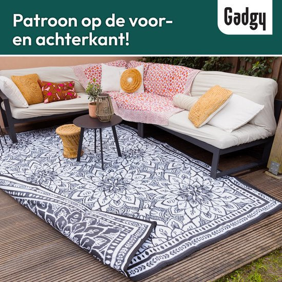 Gadgy Outdoor Teppich XXL - Outdoor Teppich 300x200 cm - Gartenteppich Doppelseitig - Picknickdecke Schwarz Weiß - Outdoorteppich
