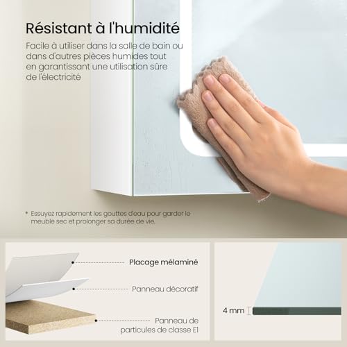 Eugad Badezimmerschrank mit LED-Spiegel und Touch Light - Weiß - 80 x 14,5 x 60 cm