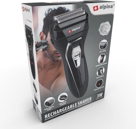 alpina Rasierer mit Trimmer - Rasierer - Bartschneider mit Reinigungsbürste und Schutzkappe