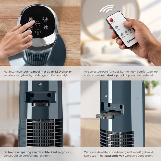 tectake® Turmventilator Arktis – Großer Standventilator mit Fernbedienung – 3 Stufen – Timer – 90°-Schwenkfunktion – Oszillierend – Lüfterflügel – Säulenventilator – Anthrazit