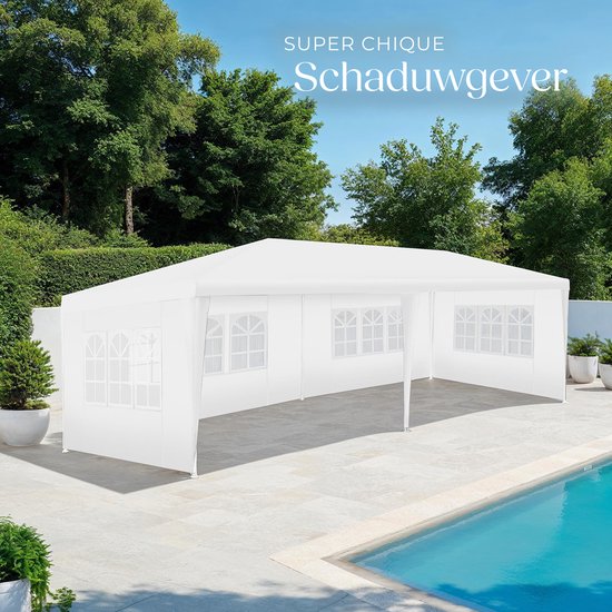 tectake® Pavillon Novara - Partyzelt 3x6 m - Wasserdichte Plane mit 5 abnehmbaren Seitenwänden - Wetterfester Gartenpavillon - Inklusive Spannleinen und Heringe - Weiß