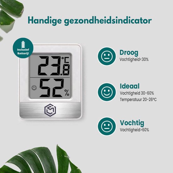 Ease Electronicz Hygrometer - Luftfeuchtigkeitsmesser - Digitale Wetterstation - Luftfeuchtigkeitsmesser - Thermometer für Innenräume - inklusive Batterie